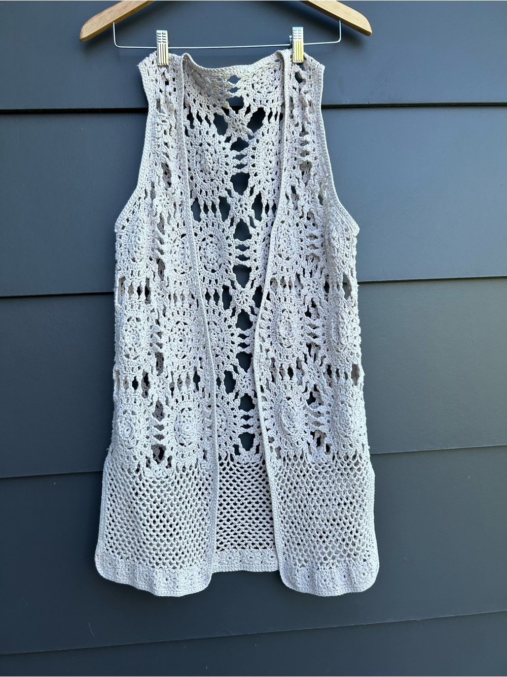 Crochet Open-Front Swim Cover-Up Vest - Cream - Small